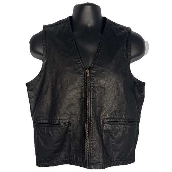 Wilsons Men’s Black Leather Vest Size Small Biker Moto Western Full Zip Unisex - Picture 1 of 13